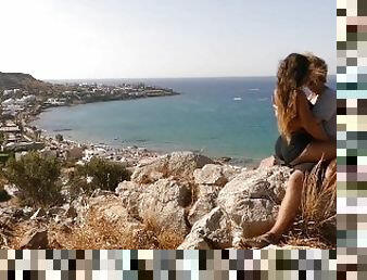 Hot teen couple have public sex above the busiest Beach of a Greek island