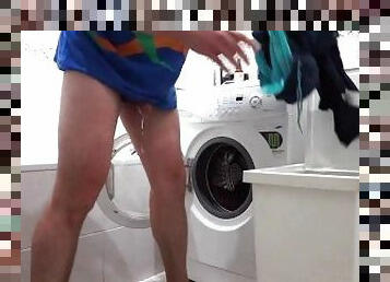 desperate pissing on laundry... with a surprise :)