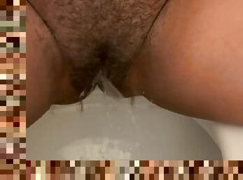 Hairy pussy peeing finally after holding it for hours