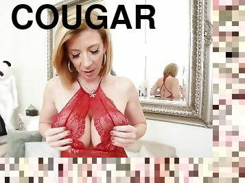 Red Laced Cougar Sara Jay Plays With Her Titties And Pussy!