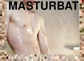 bad, masturbation, cumshot, gay, juckande, sprut, dusch, ensam, muskulös, gym