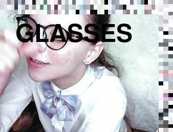 briller, kæmpestor, gammel, russisk, skolepige, amatør, skønheder, pikslikkeri, udløsning, tøs