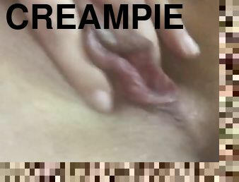 fitta-pussy, amatör, creampie, sprut, ensam