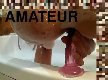 Dildo masturbation while taking a bath of petite chick with nice tits and pussy and perfect feet