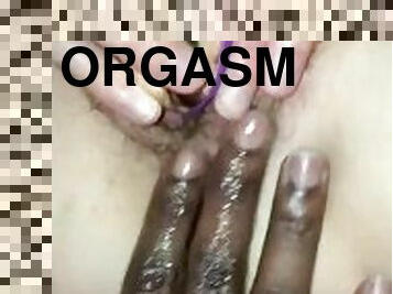 Finger fucking my girlfriends Wet Pussy hardcore till she cums orgasms w clit vibrator interracial