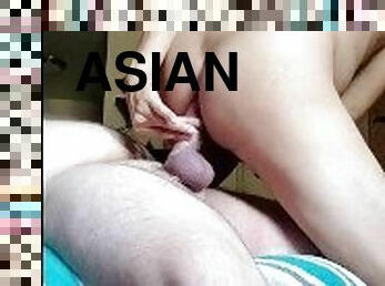 Asian bottom rides thick bear cock raw.