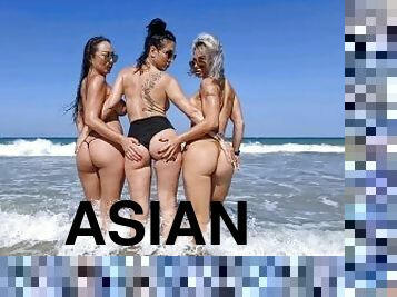 asiatisk, publik, lesbisk, milf, porrstjärna, japansk, strand, blond, fetisch, bikini