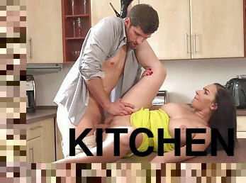 Kristof Cale And Sophia Laure - Hot Young Girl In A Beautiful Summer Dress Takes A Dick In The Kitchen