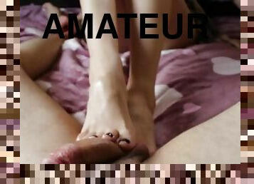 My first Foot Fetish - Masturbation - Cum on Tongue