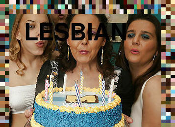 Its An Old And Young Lesbian Birthday Party - MatureNL