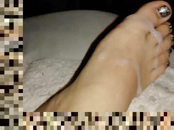 Small soft latina feet glazed with cum 2