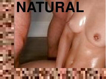 Cumshot on my oiled tits and body (Quick Wank)  PetitTits