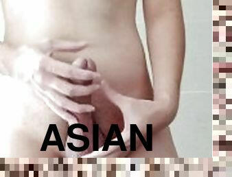 asiatisk, masturbation, amatör, ensam, kuk