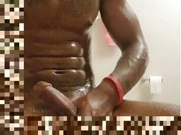 Built male strokes BBC in shower