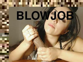 Sloppy Pov Toy Blowjob Performed By Horny Brunette Slut On Her Knees