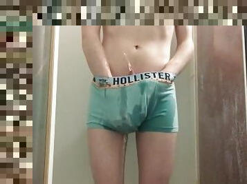 Desperate Teen Twink Pissing Blue Hollister Trunks