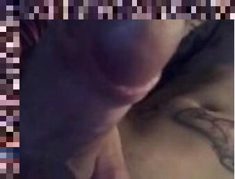 Squeezing my cock so the cum drips out for you