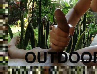 Awesomehandjobs - Outdoor Cock Stroking In A Garden