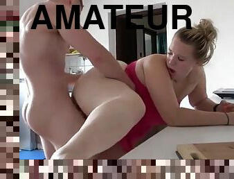 Big ass amateur blonde sucks and rides her boyfriends cock