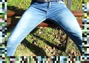 Really hot public jeans pissing