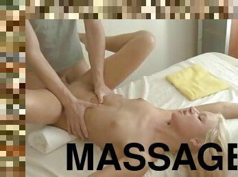 Petite Blonde Teen Gets Drilled On A Massage Table