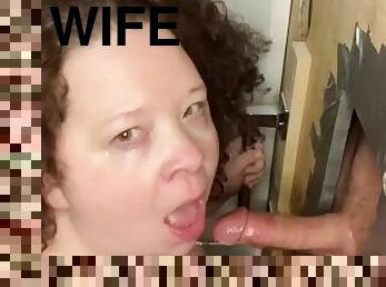 Bbw slut wife sucking heavy cummer at glory hole