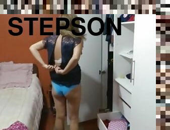 58 year old latina mom dresses and undresses to be fucked by stepson
