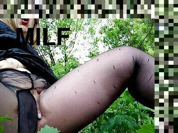 Milf Satisfies Herself In Pantyhose Outdoors