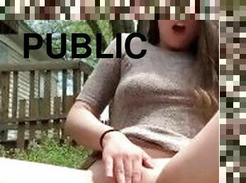 masturbation, en-plein-air, public, amateur, ados, doigtage, salope, naturel, parfait, attrapée