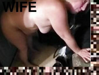 Wife riding dildo on door