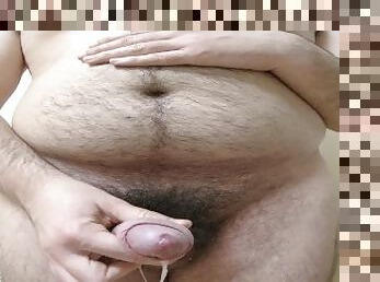Hairy chubby teen jerks off and cums a lot
