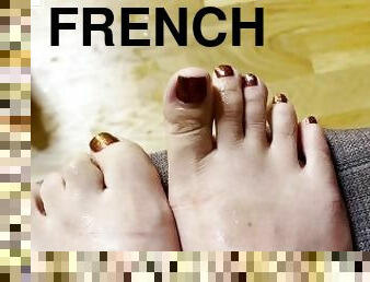 آسيوية, فرنسية, أقدام, قذف, صنم, المرأة-مهيمنة