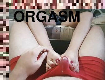 orgasme, føtter, pov, truser, cum, søt, fetisj, footjob, kledd-sex, undertøy-underwear