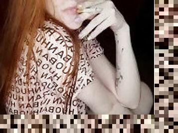 Sexy redhead smoker