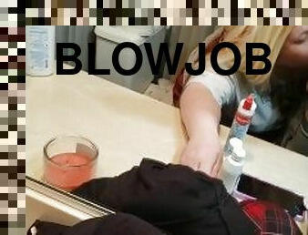 Bathroom blowjob