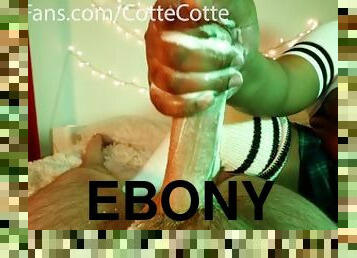 Ebony GF Strokes BWC until he cums for the 3rd time on St. Patrick's Day!