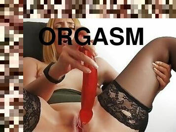storatuttar, masturbation, orgasm, kvinnligt-sprut, amatör, blond, naturlig, dildo