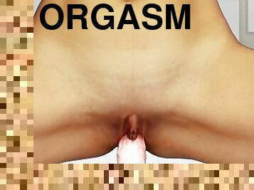 extrem, orgasm, amatör, leksak, ritt, dildo, petit, ensam, close-up, brunett