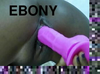 Ebony lose virginity with pink dildo