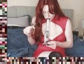 Sexy redhead smokes perfect milky rips