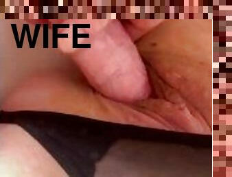 chatte-pussy, femme, amateur, énorme-bite, milf, couple, culotte, assez, rasé, humide