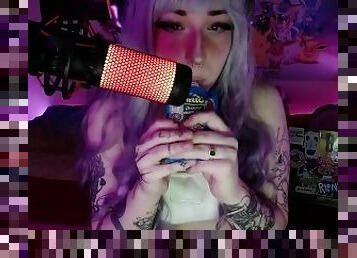 cute girl doing ASMR eating sounds like a fat f*ck