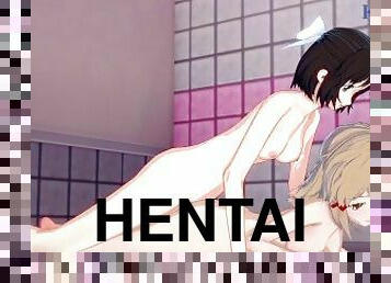 Hibiki Tachibana and Miku Kohinata have intense futanari sex in the shower room. - Symphogear Hentai