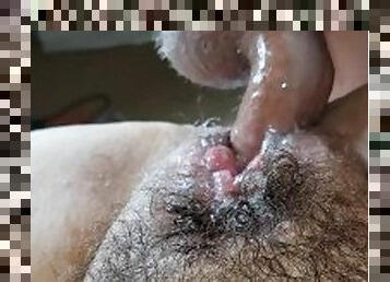 Super hairy pussy milf watch her POV of creampie and cumshot in slow motion