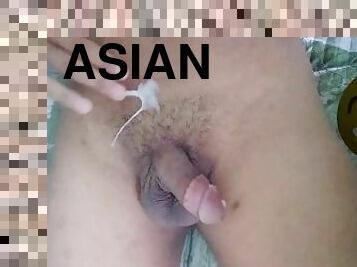 Asian boy jerking his dick