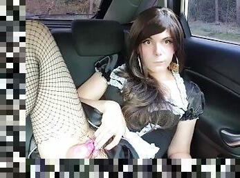 Sissy has a sissygasm in the car and almost got caught !
