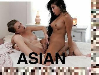 asiatisk, orgasm, fitta-pussy, brudar, lesbisk, tonåring, porrstjärna, kyssar, tatuering, retande