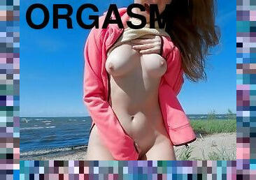 masturbation, nudist, orgasm, utomhus, publik, amatör, tonåring, strand