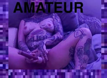 Tattooed Amateur fingers and toys her pussy - Raven Rachelle