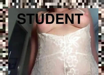 Student house mate in sexy dress.